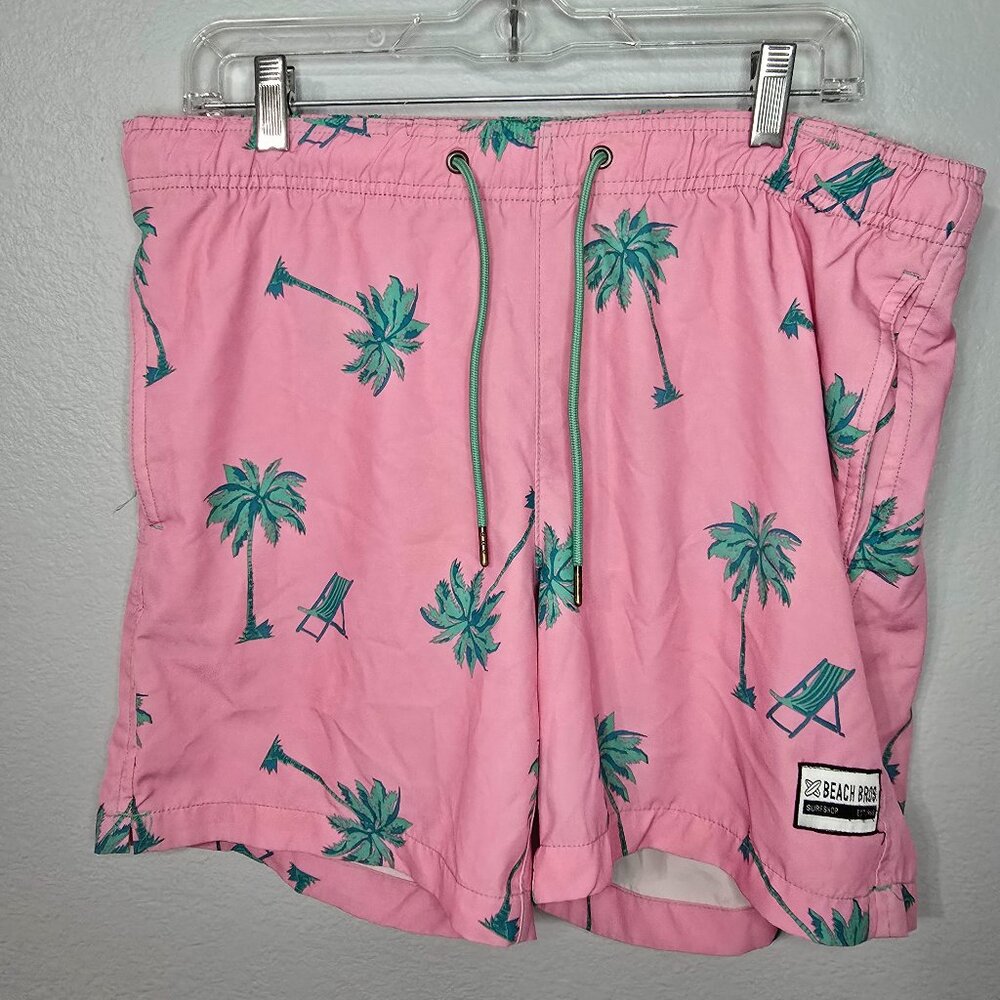 Beach Bros Men's Bottoms Tropical Palm Trees Lined Swim Trunks Size Med BE